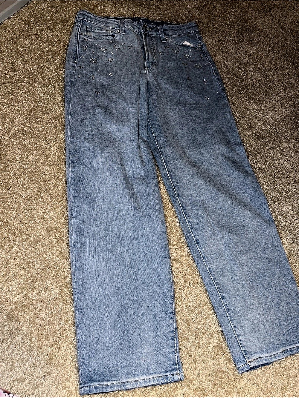 Old Navy High-Waisted OG Loose Rhinestone-Embellished Jeans Blue Waist 10